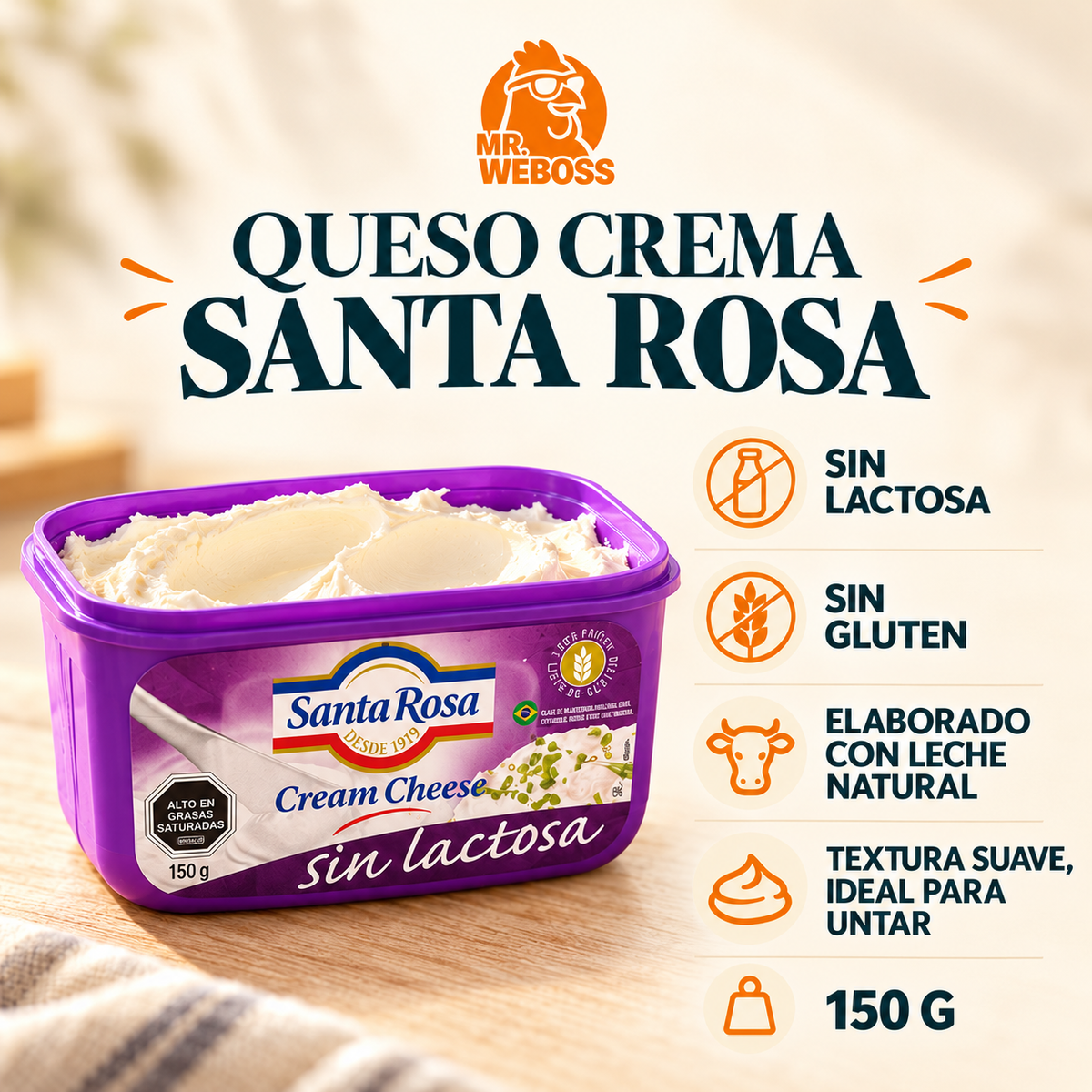 Queso Crema sin Lactosa - Santa Rosa - 150 g