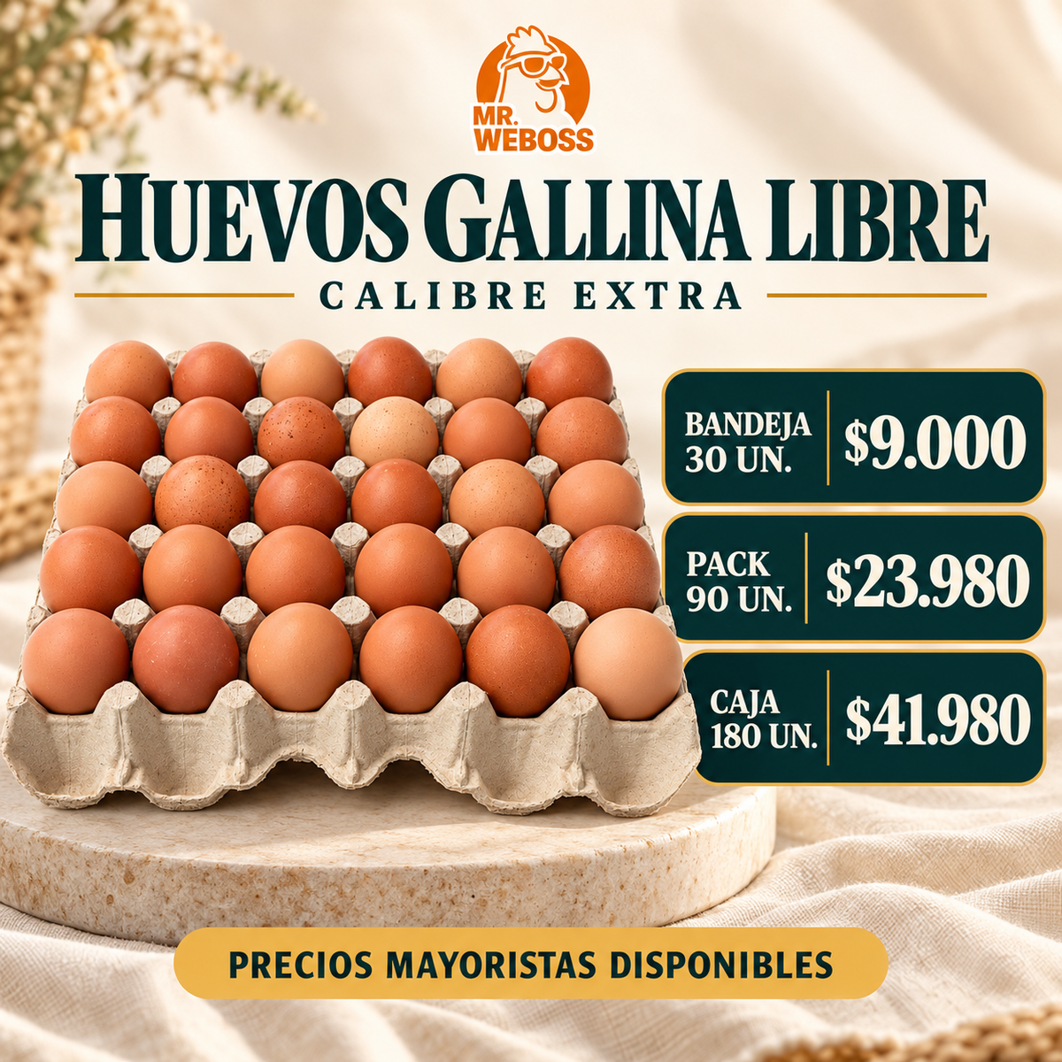 Bandeja de 30 huevos de gallina libre calibre Extra