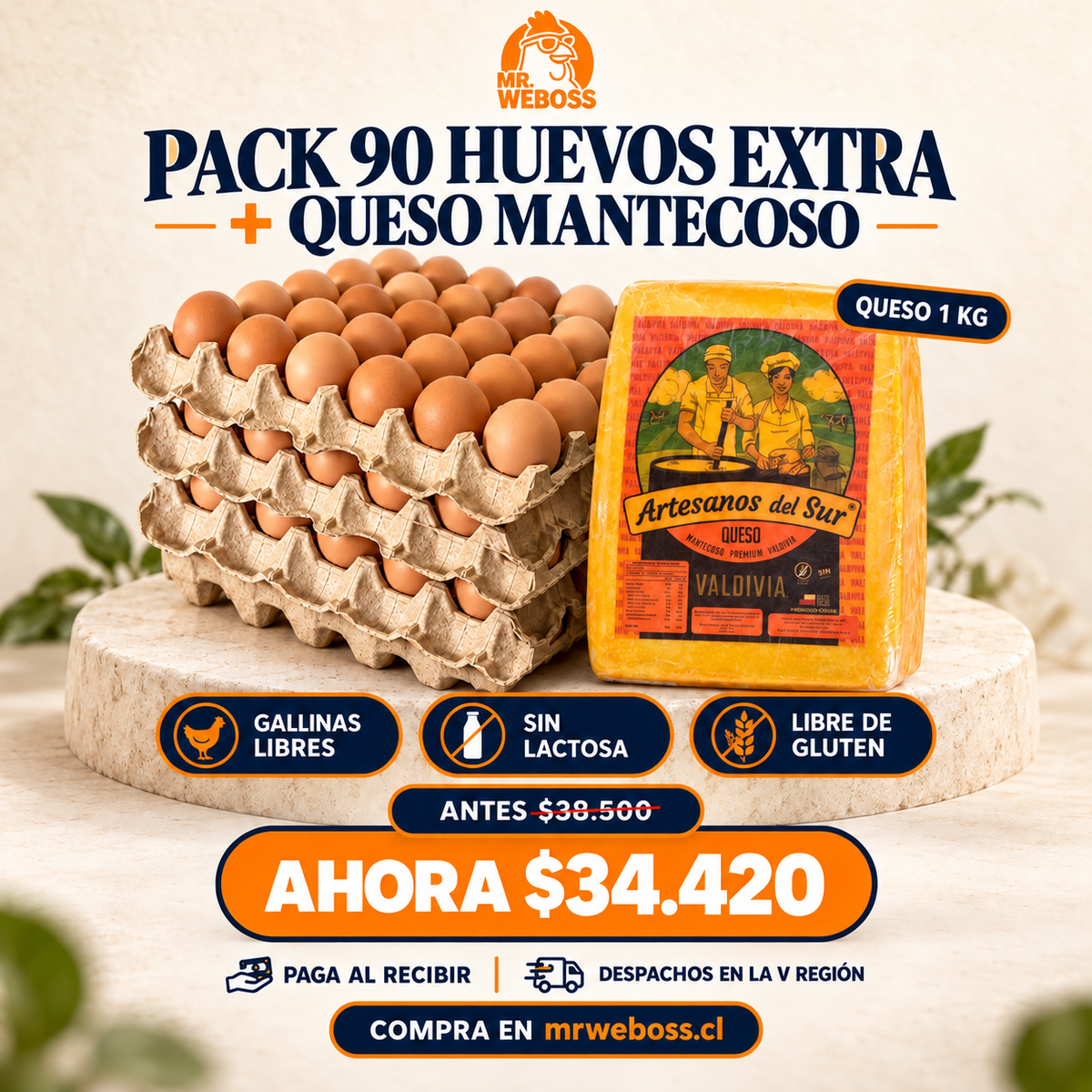 Pack 3 bandejas Extra 90 u + Mantecoso Artesanos del Sur 1 kg