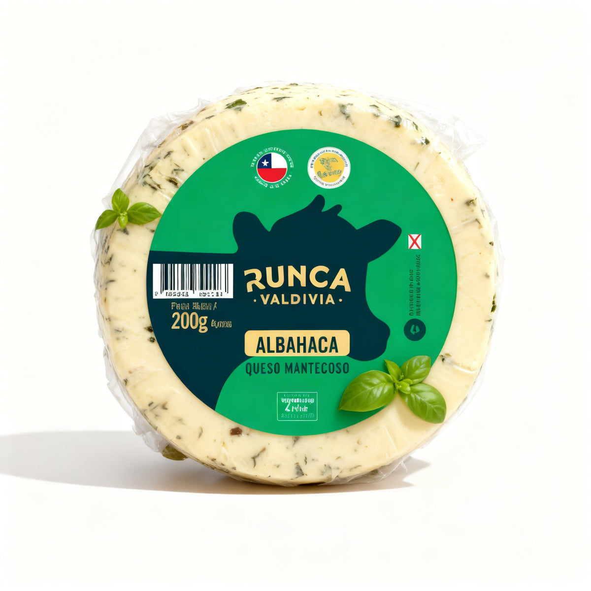 Queso mantecoso Runca Valdivia sabor Albahaca, pieza de 200 g