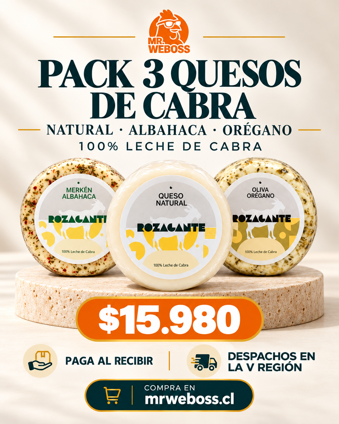Pack 3 Quesos de Cabra Rozagante - 220 g c/u