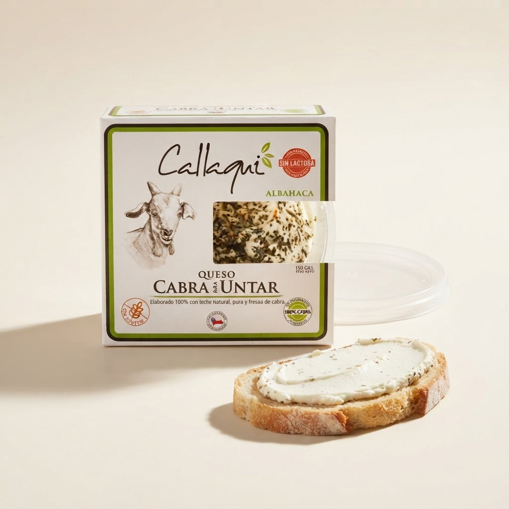 Queso de cabra para untar Callaqui sabor albahaca, pote de 150 g